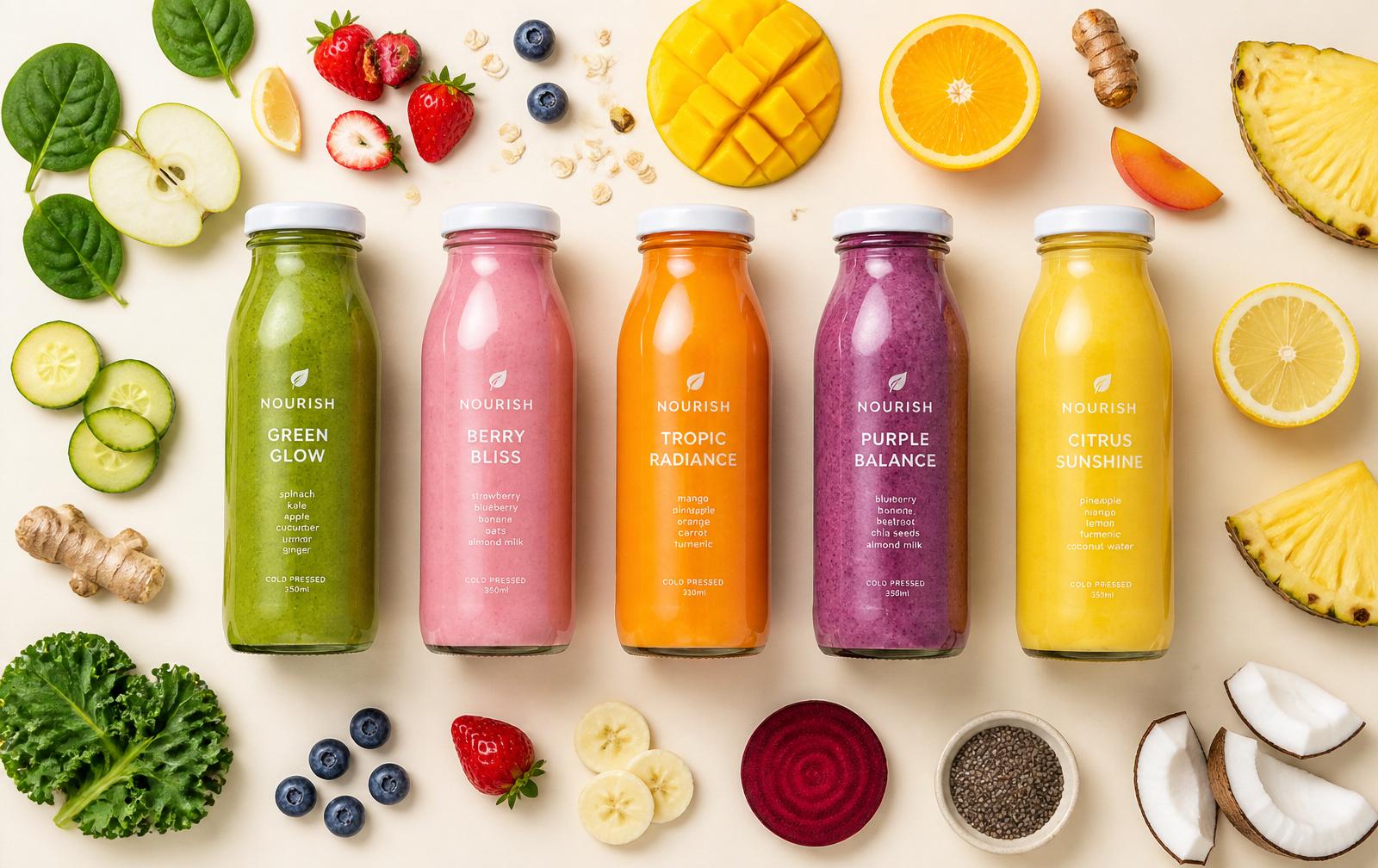 Range of Happela smoothie bottles